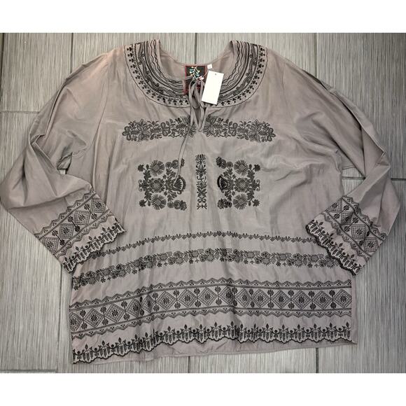 Johnny Was Gray Embroidered Tunic Top Size 3X New With Defect Bohemian - Picture 1 of 6